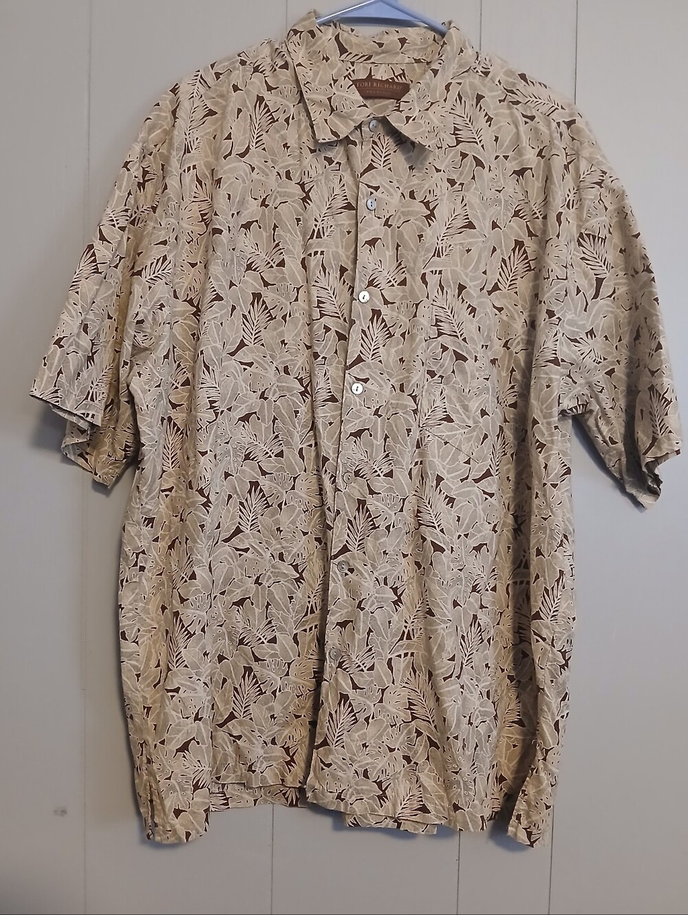 Tori Richard Mens 2 Xl Brown Leaves Hawaiian Top
